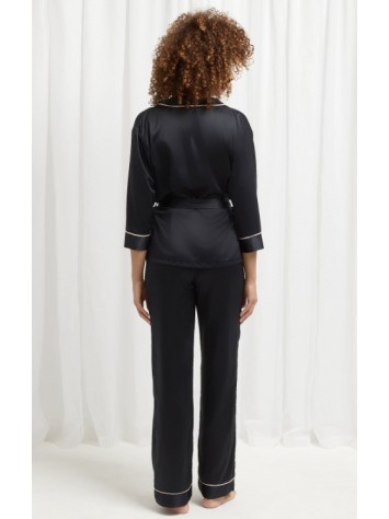 Сатинова піжама BlueBella Wren Kimono and Trouser Set Set Black