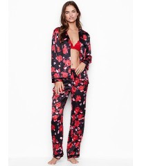Пижама Victoria’s Secret The Satin Long PJ Set Black floral print