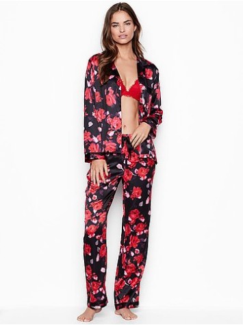 Піжама Victoria's Secret Satin Long PJ Set Black floral print