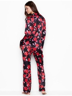 Пижама Victoria’s Secret The Satin Long PJ Set Black floral print
