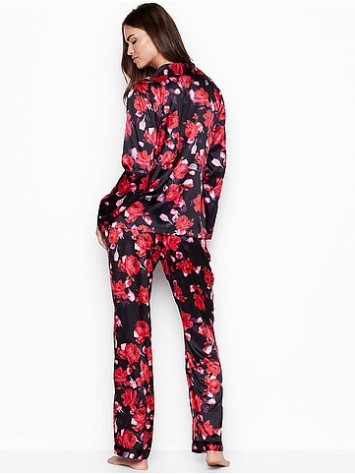 Піжама Victoria's Secret Satin Long PJ Set Black floral print