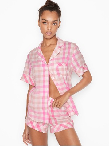 Піжама Victoria's Secret Cotton Short PJ Set White/Pink Spring Plaid