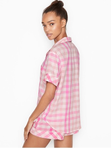 Піжама Victoria's Secret Cotton Short PJ Set White/Pink Spring Plaid