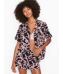 Піжама Victoria's Secret Cotton Short PJ Set print Black/Ballet Ribbon Waves