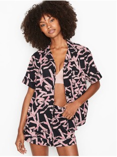 Піжама Victoria's Secret Cotton Short PJ Set print Black/Ballet Ribbon Waves