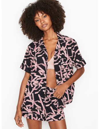 Піжама Victoria's Secret Cotton Short PJ Set print Black/Ballet Ribbon Waves