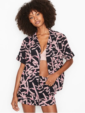 Піжама Victoria's Secret Cotton Short PJ Set print Black/Ballet Ribbon Waves