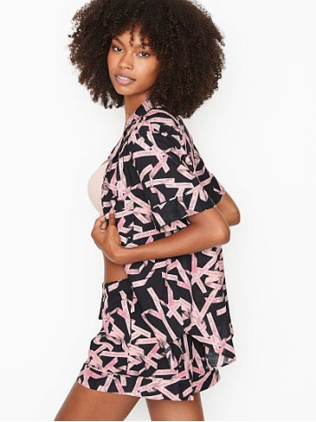Піжама Victoria's Secret Cotton Short PJ Set print Black/Ballet Ribbon Waves