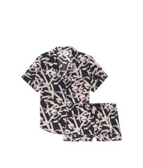 Піжама Victoria's Secret Cotton Short PJ Set print Black/Ballet Ribbon Waves