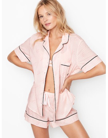 Піжама рожева в смужку Victoria's Secret Cotton Signature Stripes Short PJ Set