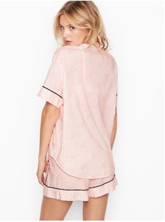 Піжама рожева в смужку Victoria's Secret Cotton Signature Stripes Short PJ Set