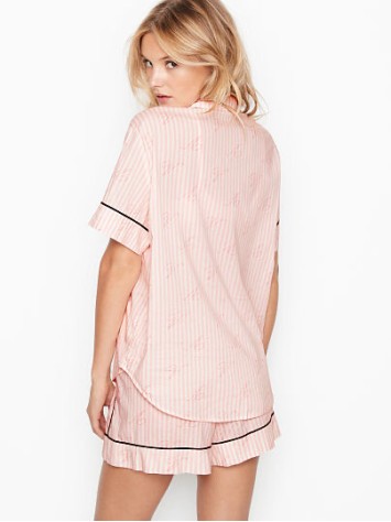 Піжама рожева в смужку Victoria's Secret Cotton Signature Stripes Short PJ Set