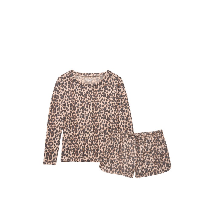 Піжама Вікторія Сікрет The Cozy Knit Crewneck &amp; Short Set Leopard