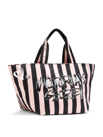 Пляжна сумка Victoria's Secret Pink Stripes VS logo