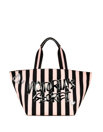 Пляжна сумка Victoria's Secret Pink Stripes VS logo