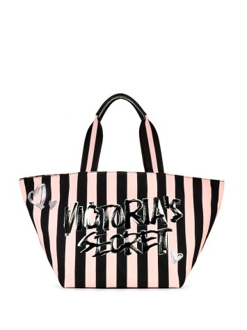 Пляжна сумка Victoria's Secret Pink Stripes VS logo
