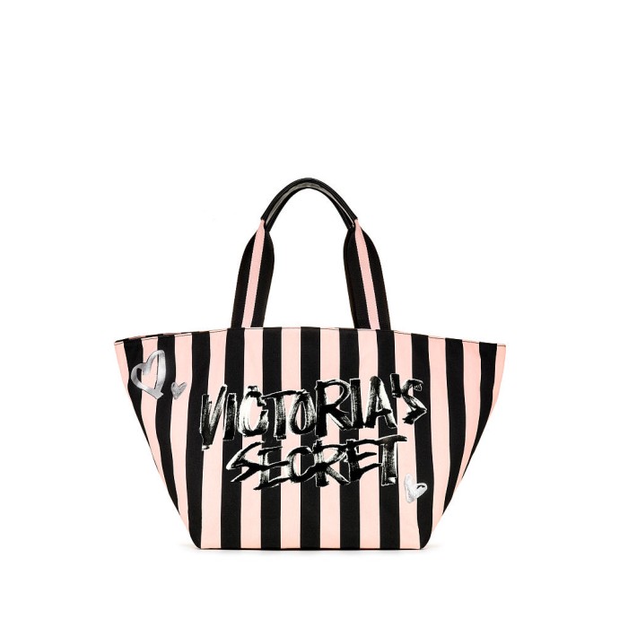 Пляжна сумка Victoria's Secret Pink Stripes VS logo