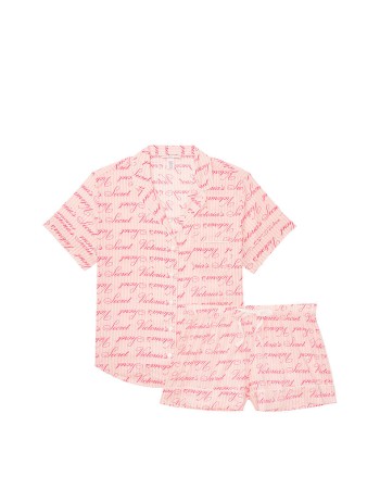 Піжама Victoria's Secret Cotton Short PJ Set Pink logo VS