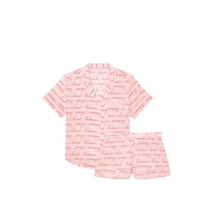 Піжама Victoria's Secret Cotton Short PJ Set Pink logo VS