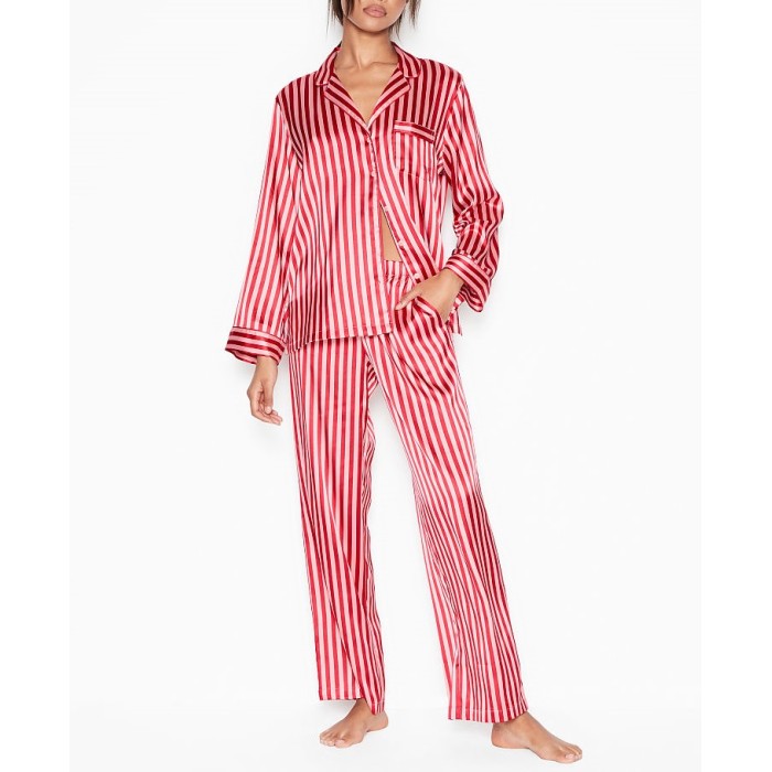 Сатиновая пижама VS Satin Long Pj Set Signature Red Stripe 