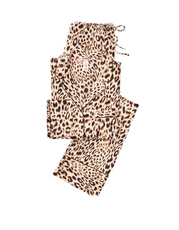 Сатиновая пижама VS Satin Long Pj Set Leopard print