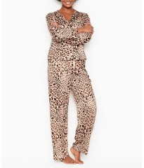 Сатиновая пижама VS Satin Long Pj Set Leopard print