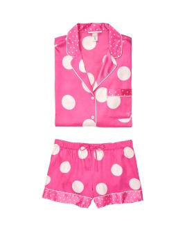 Сатиновая пижама Victoria’s Secret The Satin Short PJ Set принт белые горохи