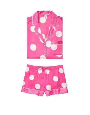 Сатинова піжама Victoria's Secret The Satin Short PJ Set білий горох