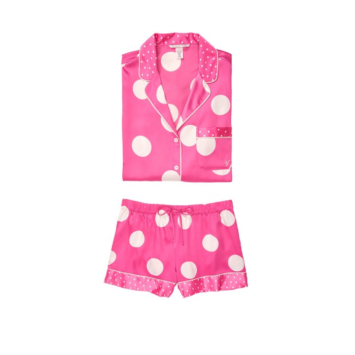 Сатинова піжама Victoria's Secret The Satin Short PJ Set білий горох