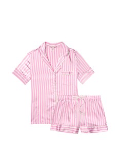 Сатинова піжама в рожеву смужку Victoria's Secret The Satin Short PJ Set Lilac