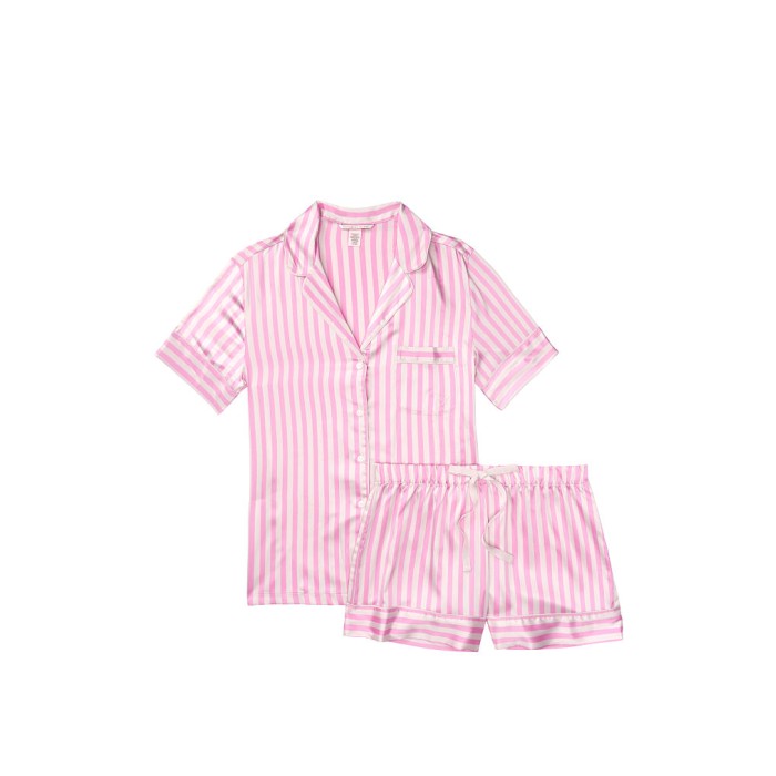 Сатинова піжама в рожеву смужку Victoria's Secret The Satin Short PJ Set Lilac