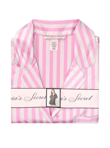 Сатинова піжама в рожеву смужку Victoria's Secret The Satin Short PJ Set Lilac