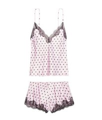 Піжама Victoria&#39;s Secret Satin Cami PJ Set Pink &amp; Black dot