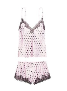 Піжама Victoria&#39;s Secret Satin Cami PJ Set Pink &amp; Black dot