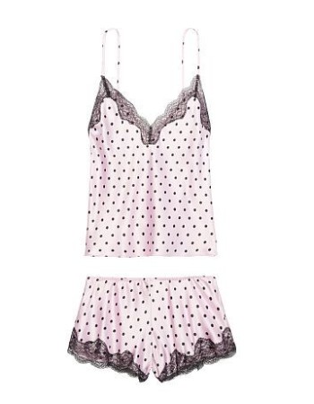 Піжама Victoria&#39;s Secret Satin Cami PJ Set Pink &amp; Black dot