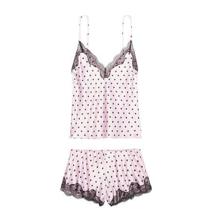 Піжама Victoria's Secret Satin Cami PJ Set Pink &amp; Black dot