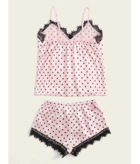 Пижама Victoria’s Secret Satin Cami PJ Set Pink & Black dot