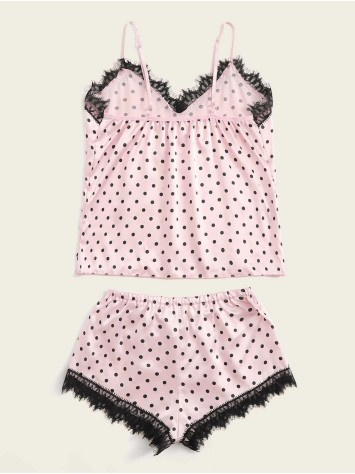 Піжама Victoria's Secret Satin Cami PJ Set Pink &amp; Black dot