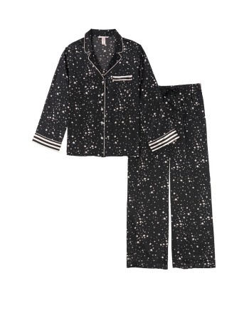 Сатинова піжама VS Satin Long Pj Set print Black stars