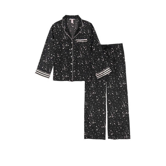 Сатинова піжама VS Satin Long Pj Set print Black stars