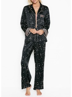 Сатинова піжама VS Satin Long Pj Set print Black stars
