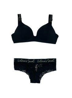 Комплект білизни Victoria's Secret T-shirt Black Lurex straps Logo Bra set