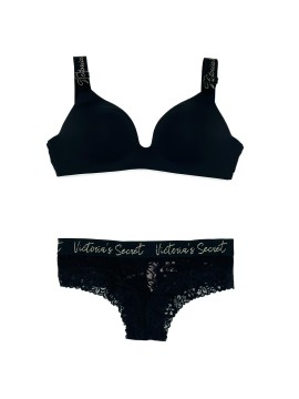 Комплект білизни Victoria's Secret T-shirt Black Lurex straps Logo Bra set