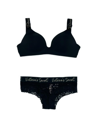 Комплект білизни Victoria's Secret T-shirt Black Lurex straps Logo Bra set