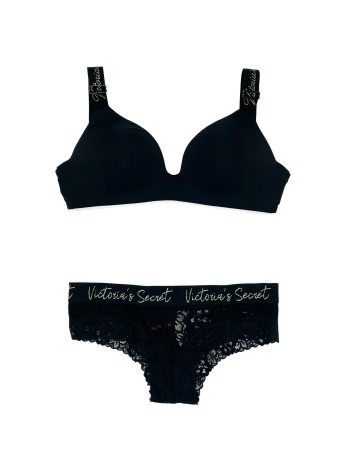 Комплект білизни Victoria's Secret T-shirt Black Lurex straps Logo Bra set
