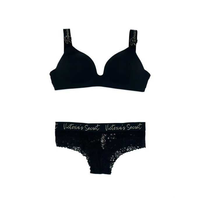Комплект білизни Victoria's Secret T-shirt Black Lurex straps Logo Bra set