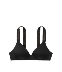 Бюстгальтер Victoria’s Secret T-shirt Lightly Lined Black Lurex straps Logo Bra