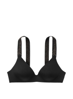 Бюстгальтер Victoria's Secret T-shirt Lightly Lined Black Lurex straps Logo Bra