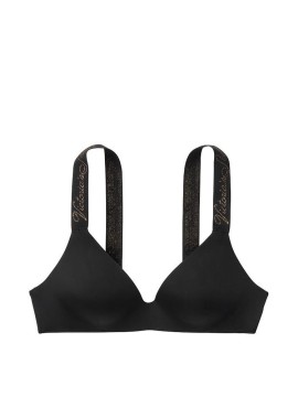 Бюстгальтер Victoria's Secret T-shirt Lightly Lined Black Lurex straps Logo Bra