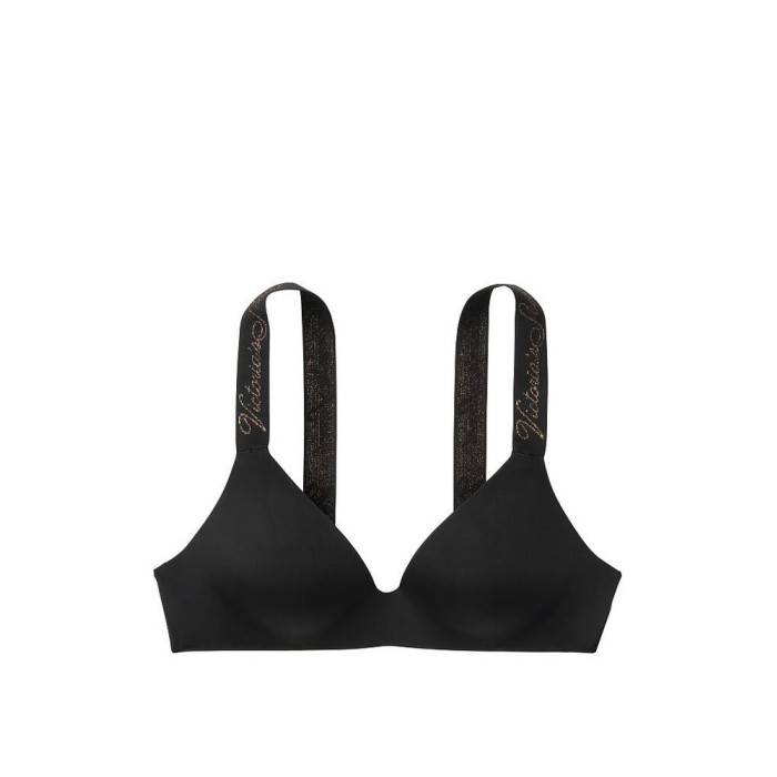 Бюстгальтер Victoria's Secret T-shirt Lightly Lined Black Lurex straps Logo Bra